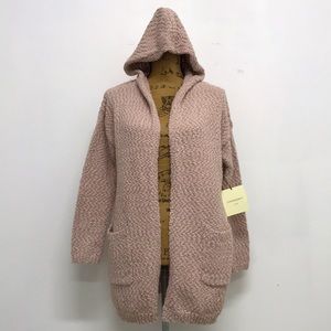 Cynthia Rowley Boho Dusty Pink Soft Knit Cardigan Hoodie Hooded Sweater Textured